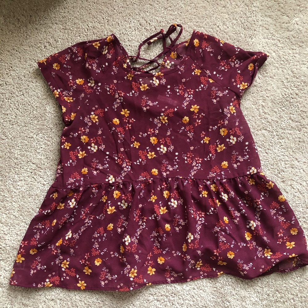 Xhilaration Burgundy Peplum Blouse Small